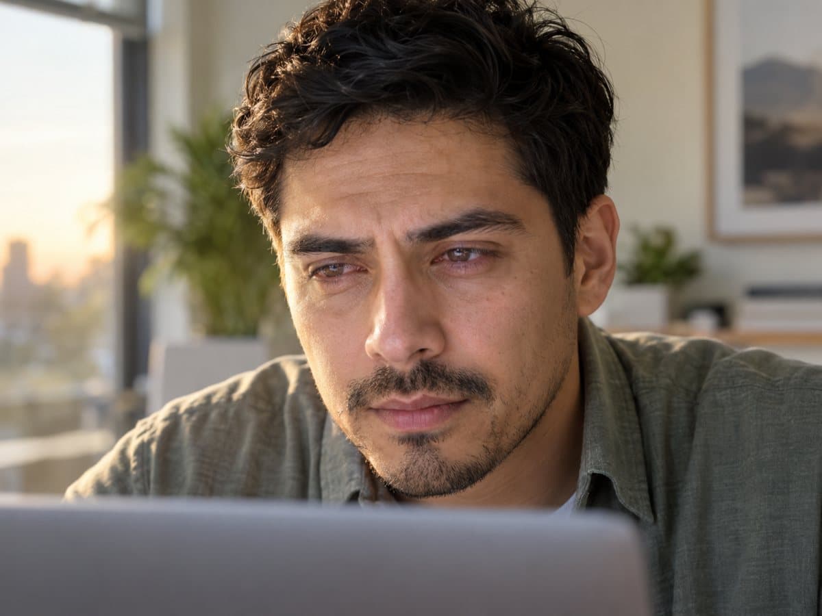Illustrative close-up of tired eyes looking toward a screen